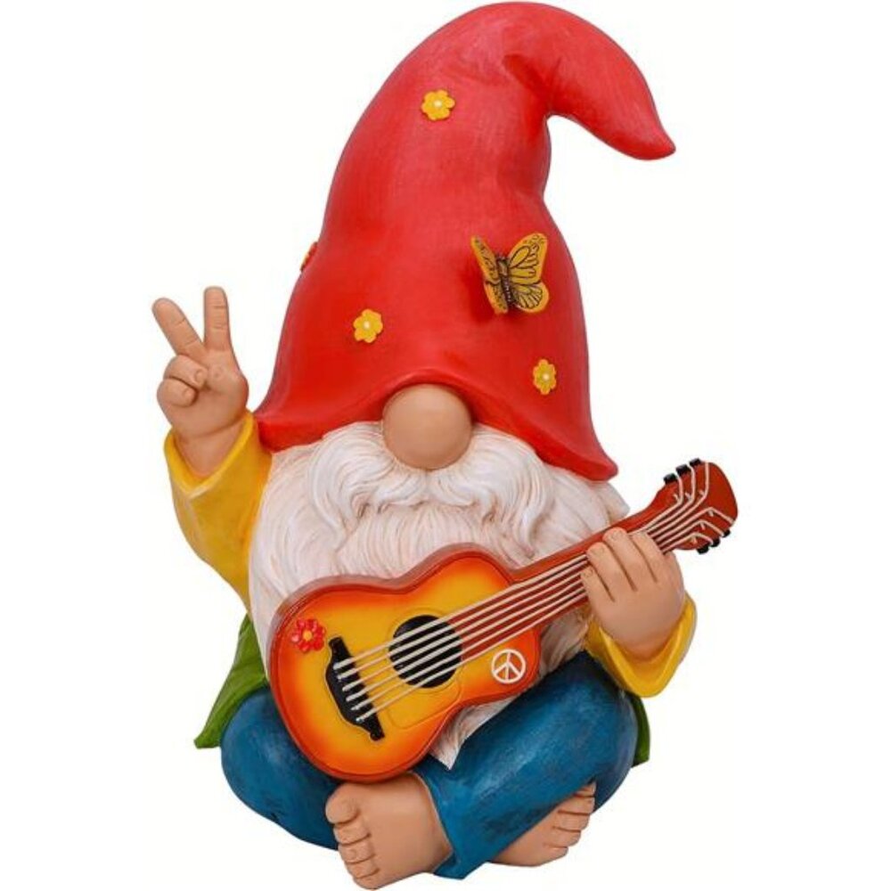 Garden Gnome - Funny Hippie Gnome Figurine - 9.25 Inch Tall Lawn Statue